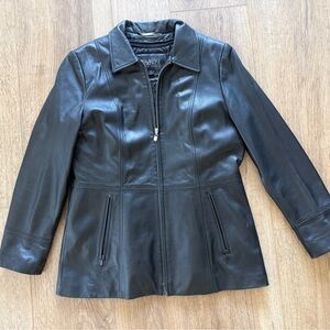 Wilsons Leather Black Leather Jacket with Gold Chain Detail